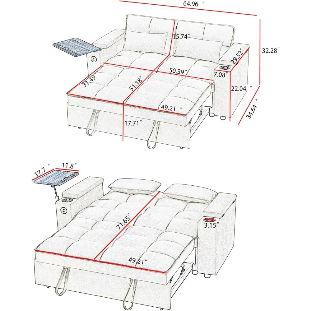 3-in-1 Folding Convertible Pullout Sofa Bed