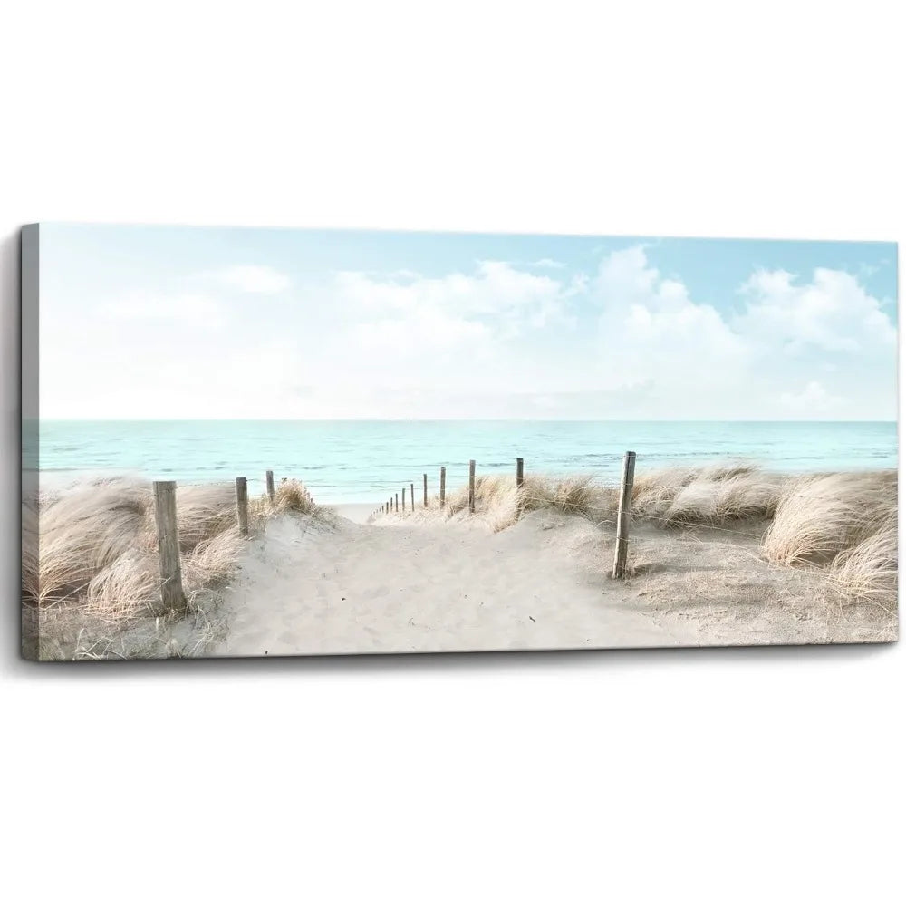 Sky Beach Painting, Framed Canvas Art, Modern Coastal Landscape