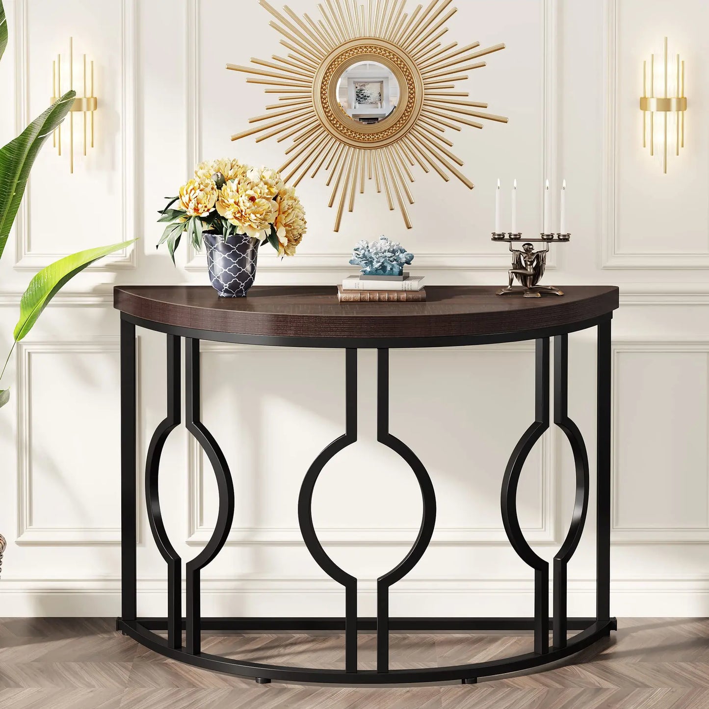 Half Moon Console Table for Entryway, Semi Circle Sofa Table