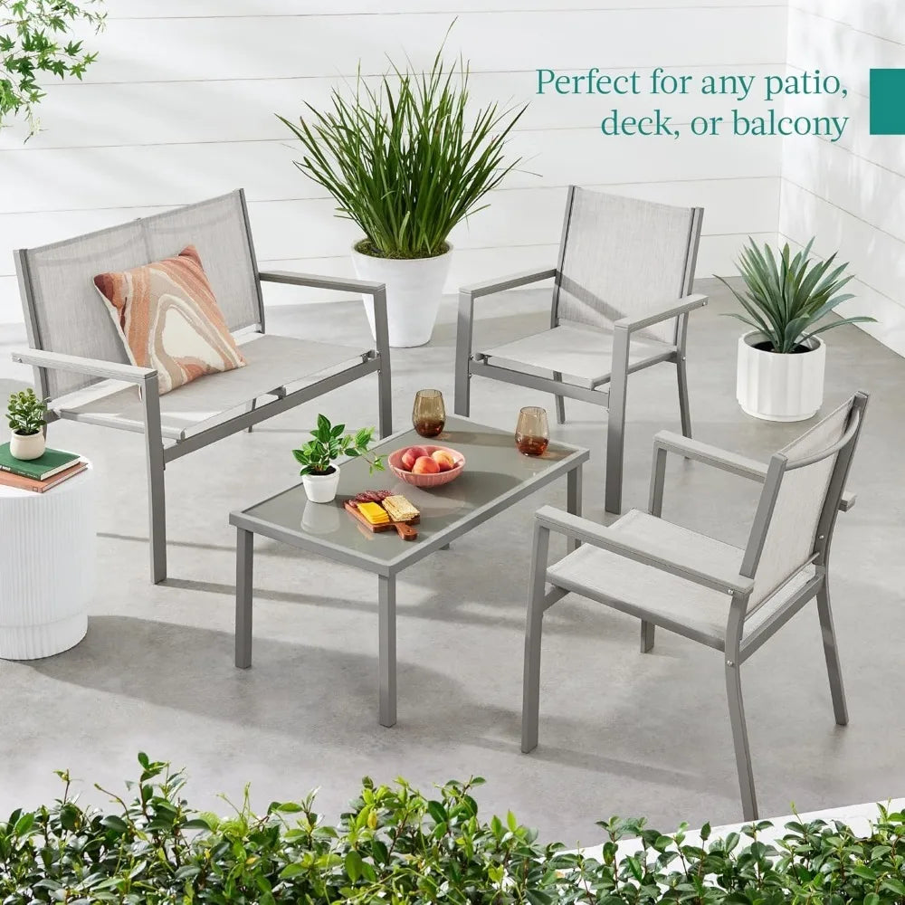 4-Piece Outdoor Patio Furniture, Conversation Set, Steel Frame