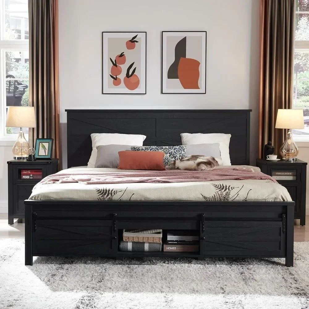 Farmhouse Wood Bed Frame with Storage