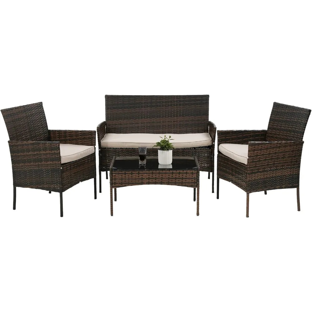 4 Piece Outdoor Wicker Patio Furniture Set