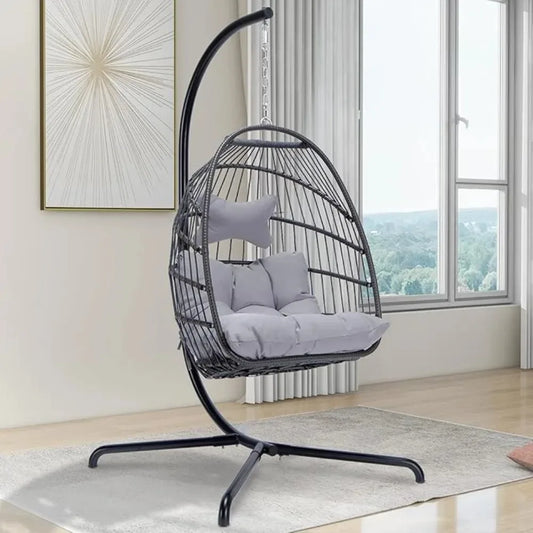 Hanging Egg Chair, Outdoor Patio Water-Resistant Wicker Swing