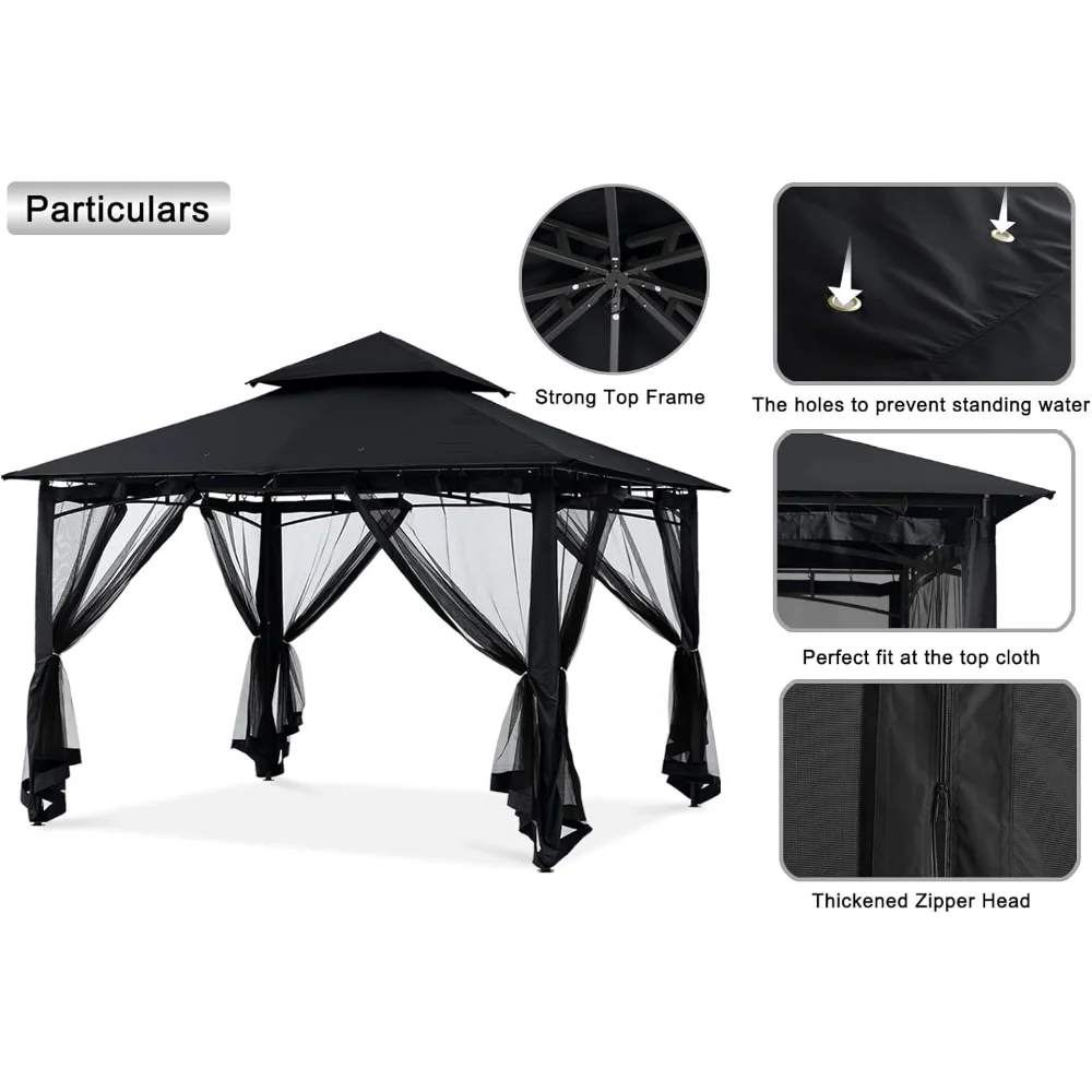Outdoor Garden Gazebo Steel Frame Awning with Netting Walls