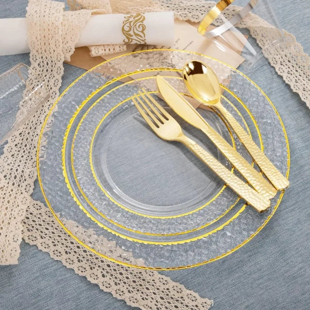 350-pc Gold Disposable Dinnerware