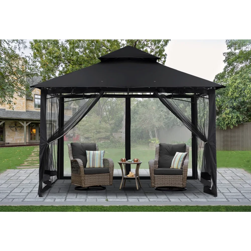 Outdoor Garden Gazebo Steel Frame Awning with Netting Walls