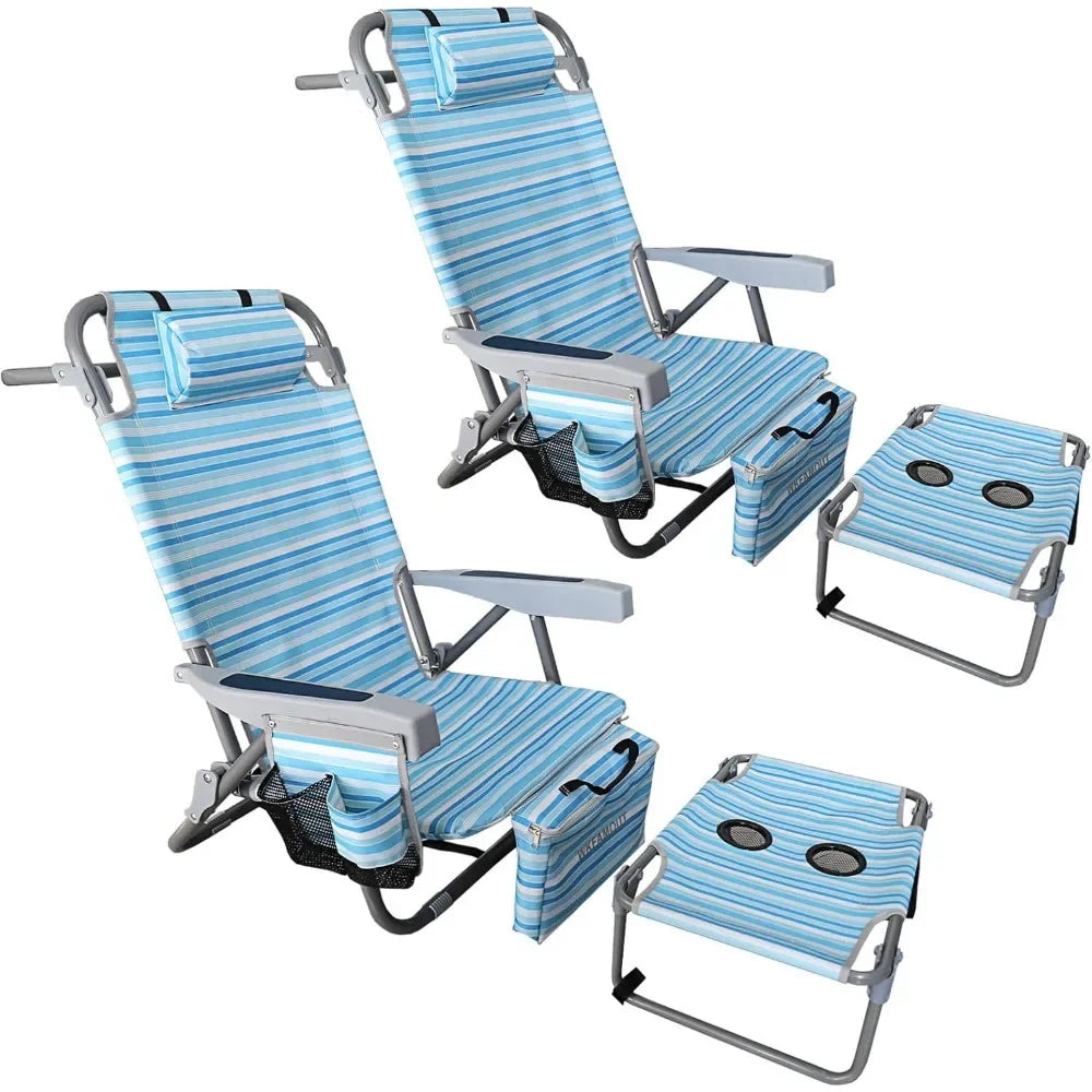 Backpack Folding Beach Chairs, Heavy Duty with Camping Table, Set of 2
