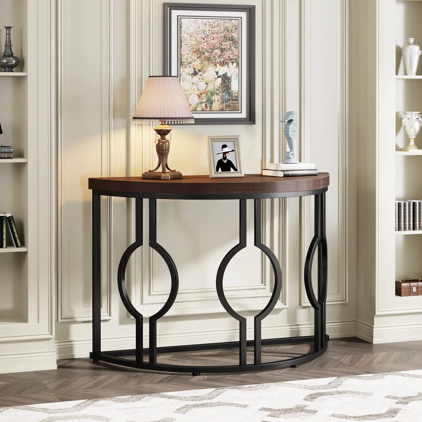 Half Moon Console Table for Entryway, Semi Circle Sofa Table