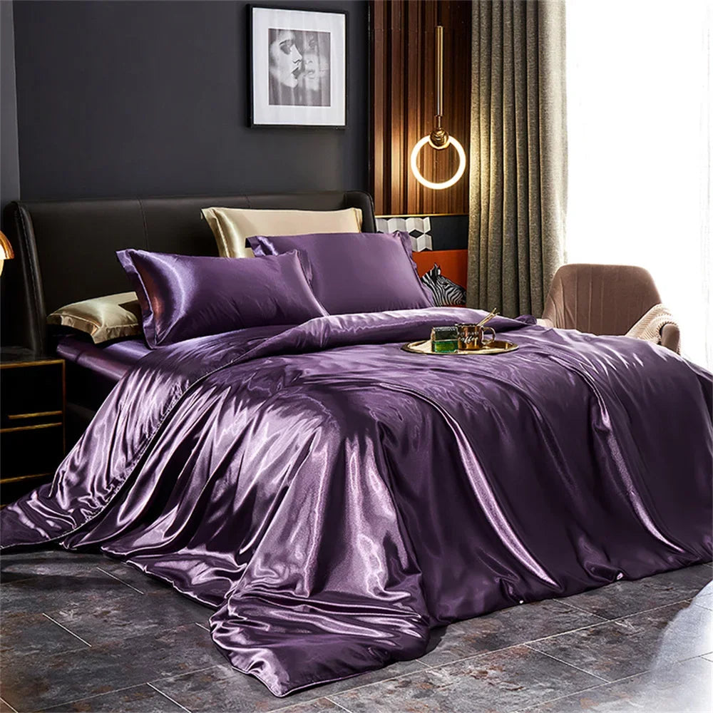 Silk Bedding Set with Duvet Cover, Luxury Satin