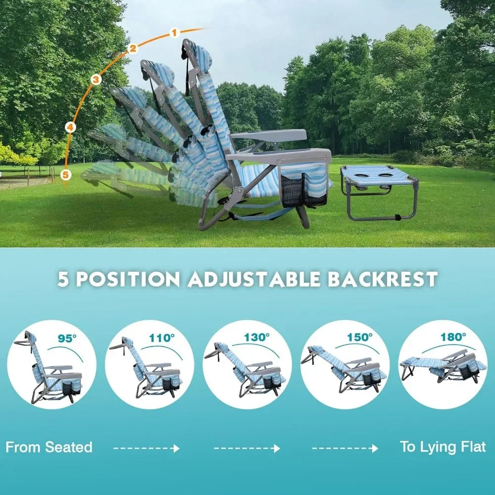 Backpack Folding Beach Chairs, Heavy Duty with Camping Table, Set of 2