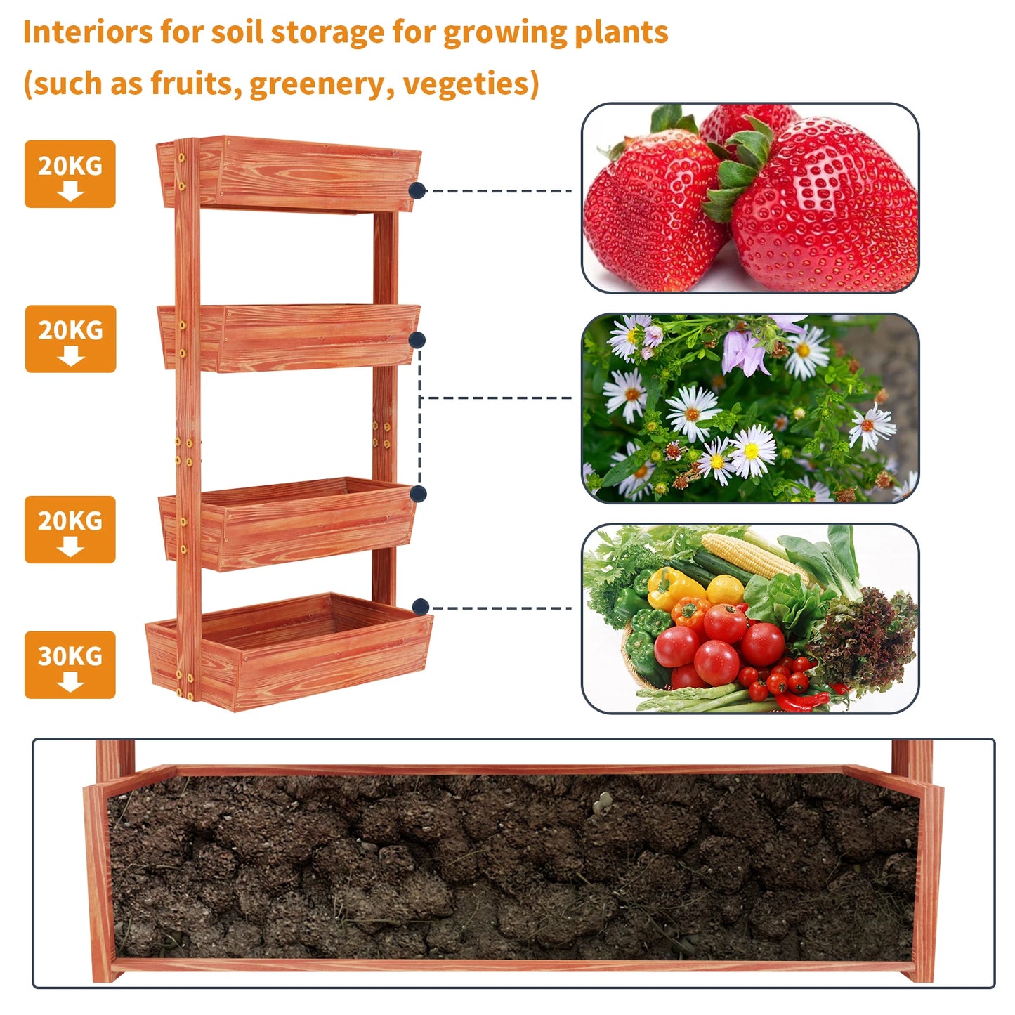 4-Tier Raised Garden Bed, Flower Pot Stand