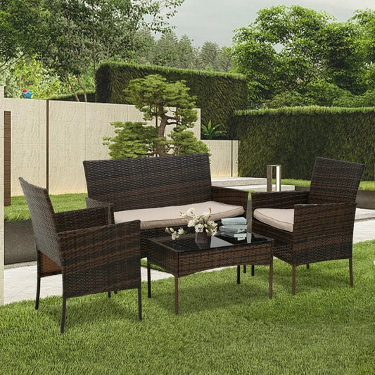 4 Piece Outdoor Wicker Patio Furniture Set
