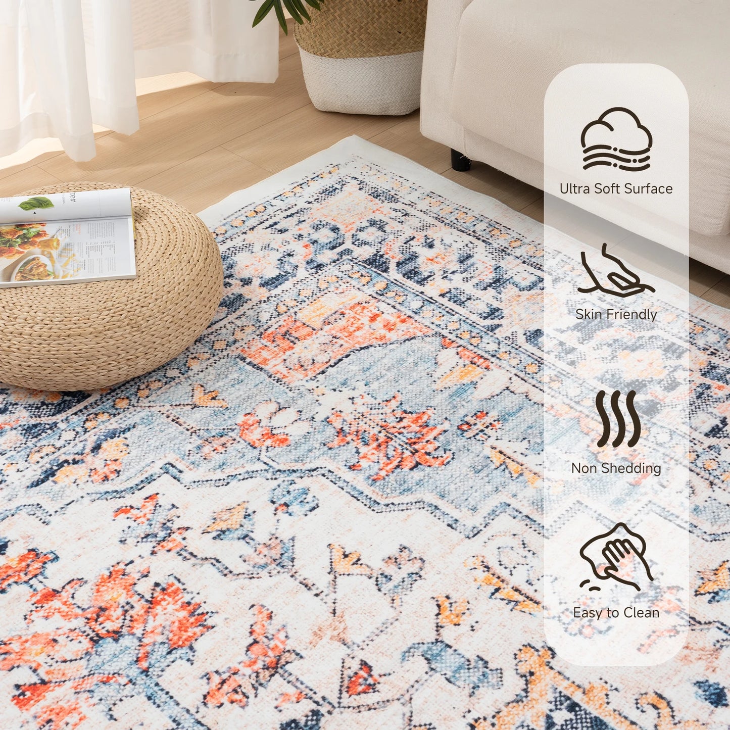 Washable Vintage Boho Design Area Rugs