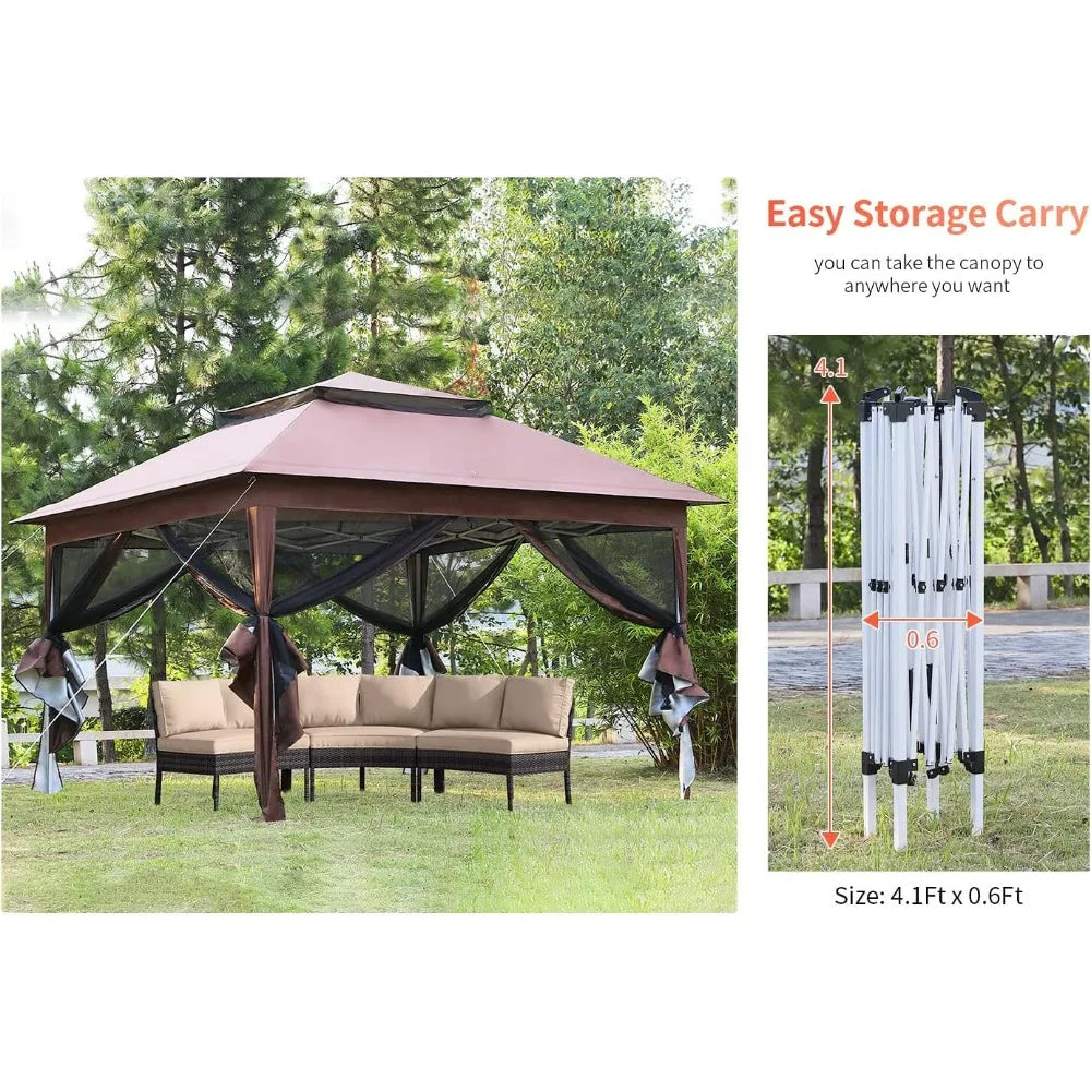 10'x10' Pop-Up Outdoor Gazebo with Mosquito Netting and Double Roof Top