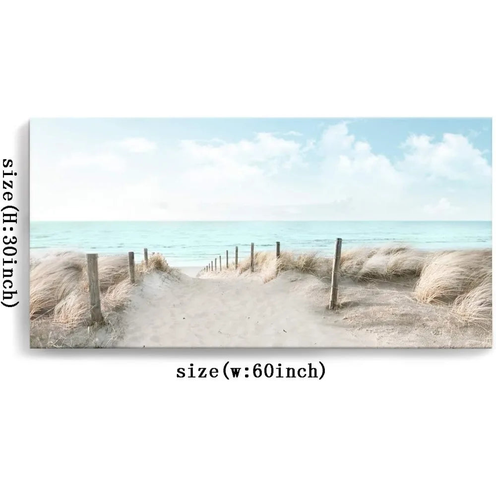 Sky Beach Painting, Framed Canvas Art, Modern Coastal Landscape