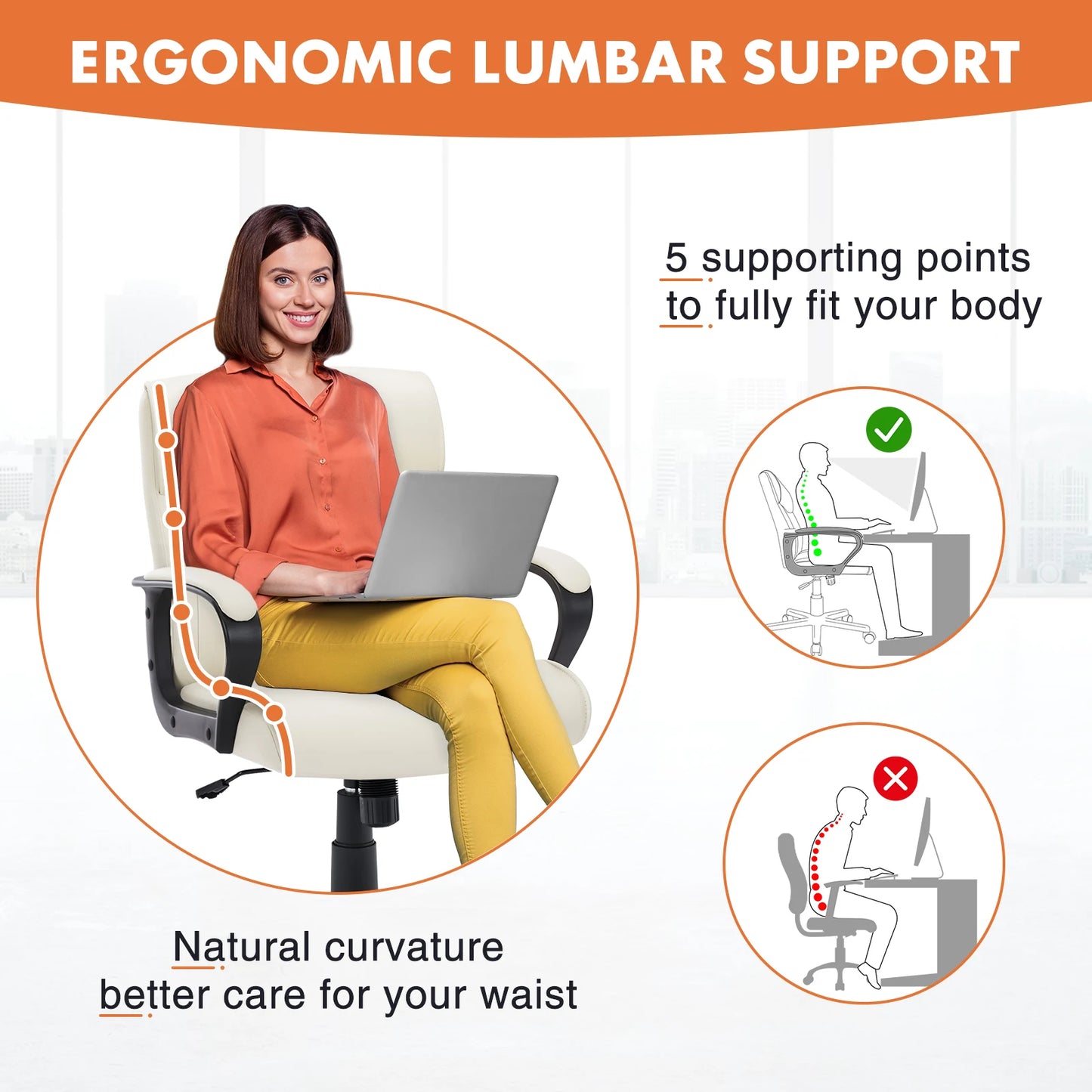 Ergonomic Leather Rocking Adjustable Office Chair