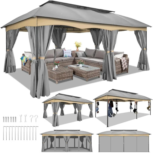 Outdoor Double Ventilated Arc Roof Metal Frame Gazebo