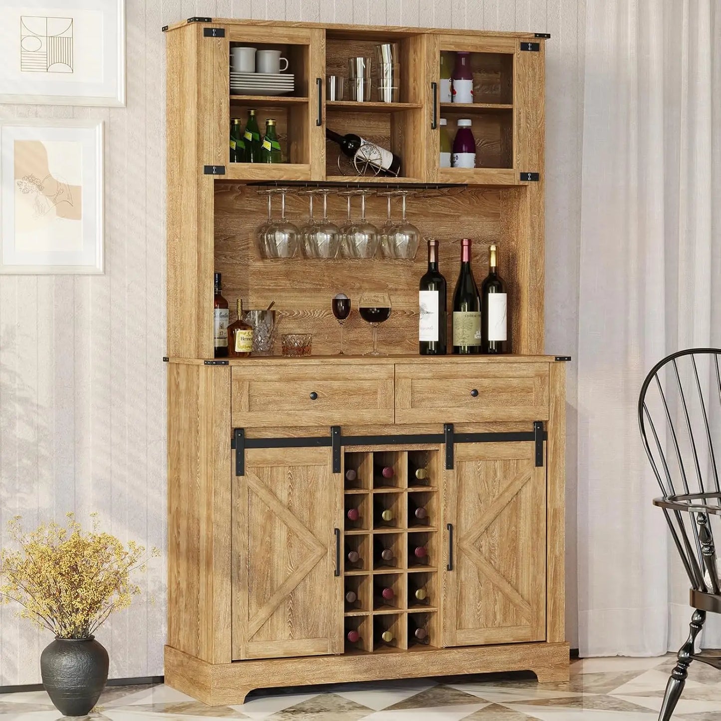 Barn Door Buffet Cabinet/ Wine Bar Hutch