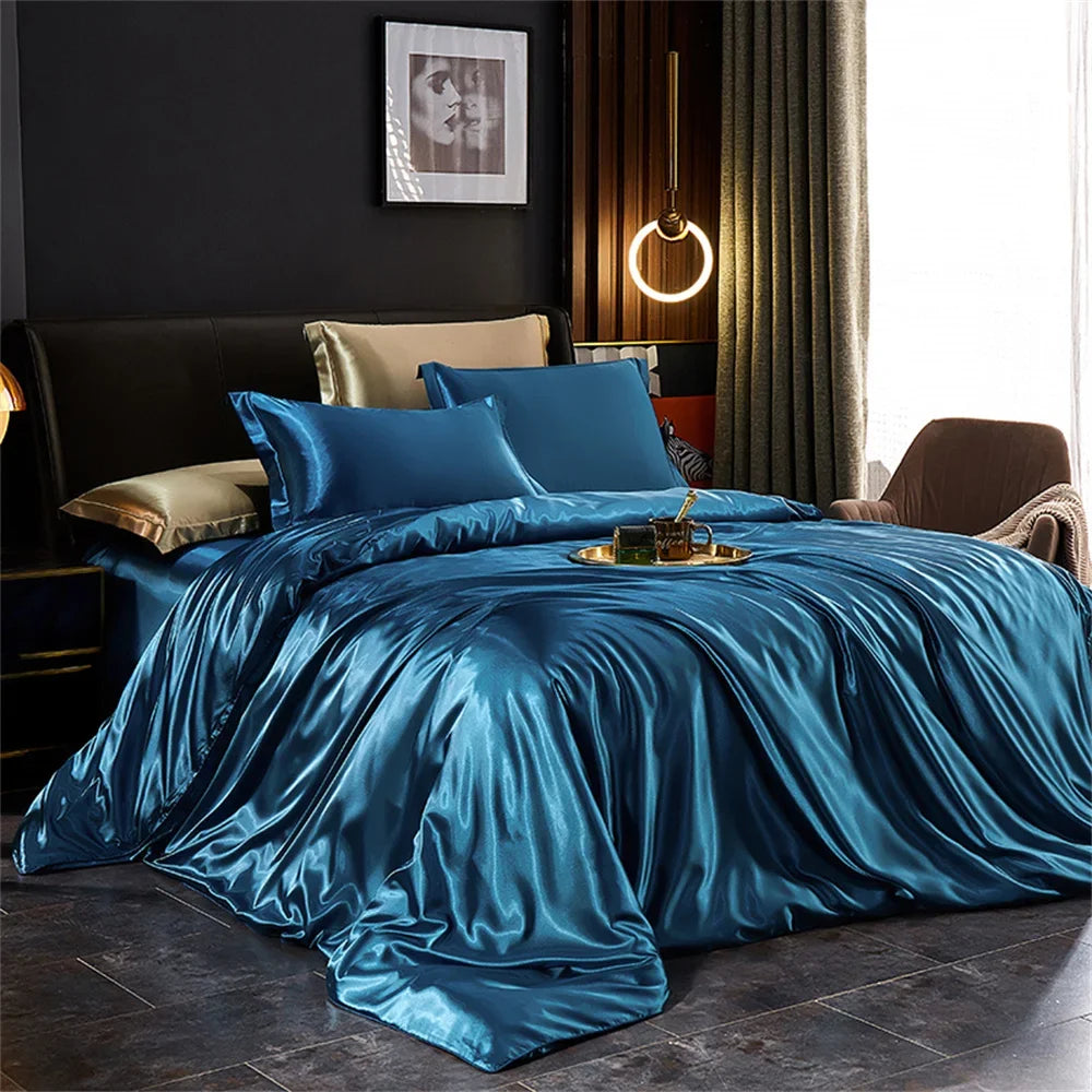 Silk Bedding Set with Duvet Cover, Luxury Satin