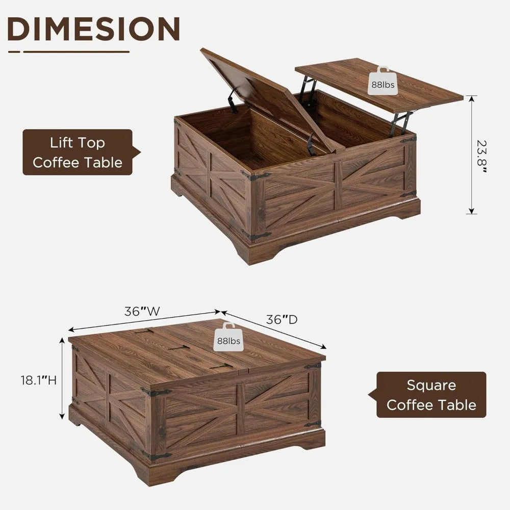 Farmhouse Lift Top Coffee Table with Storage