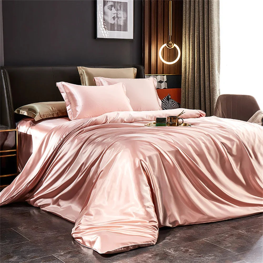 Silk Bedding Set with Duvet Cover, Luxury Satin
