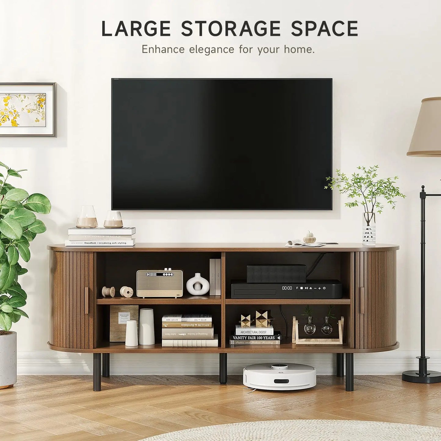 TV Stand Table with Storage and Adjustable Shelves