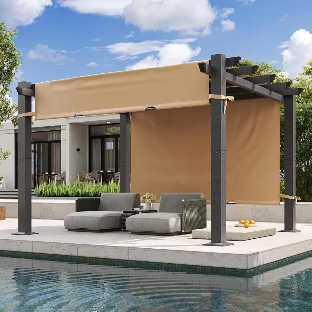 10'x12' Outdoor Retractable Pergola With Adjustable Roof and Sun Shade Canopy