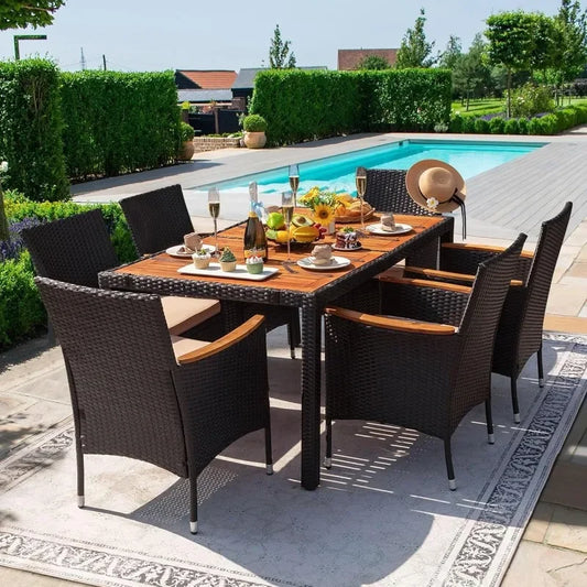 7-pc Outdoor Patio Table, Furniture Set, Rattan