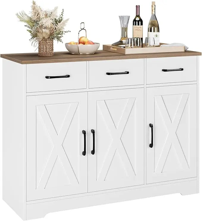 Modern Farmhouse Buffet Sideboard Cabinet, Barn Doors Storage