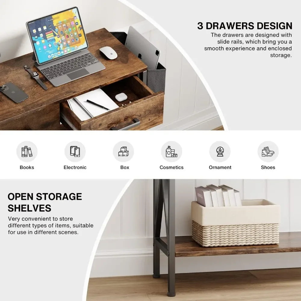 47" Console Table with 3 Drawers, Entryway Table with Shelves