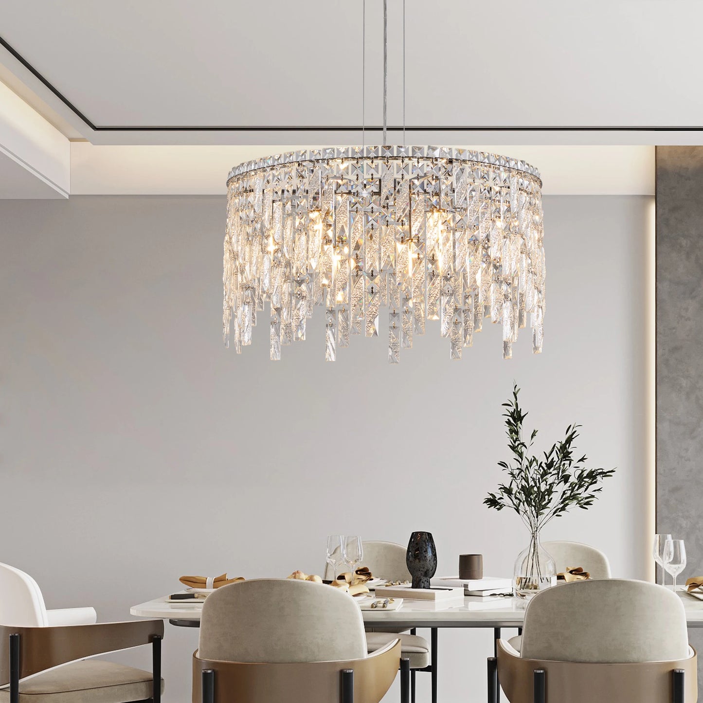 Round Crystal Dining Room Pendant Light