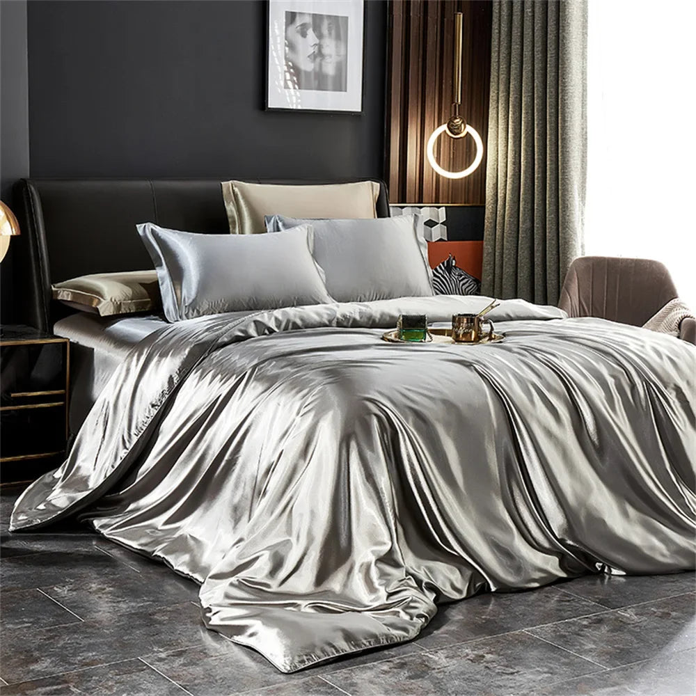 Silk Bedding Set with Duvet Cover, Luxury Satin