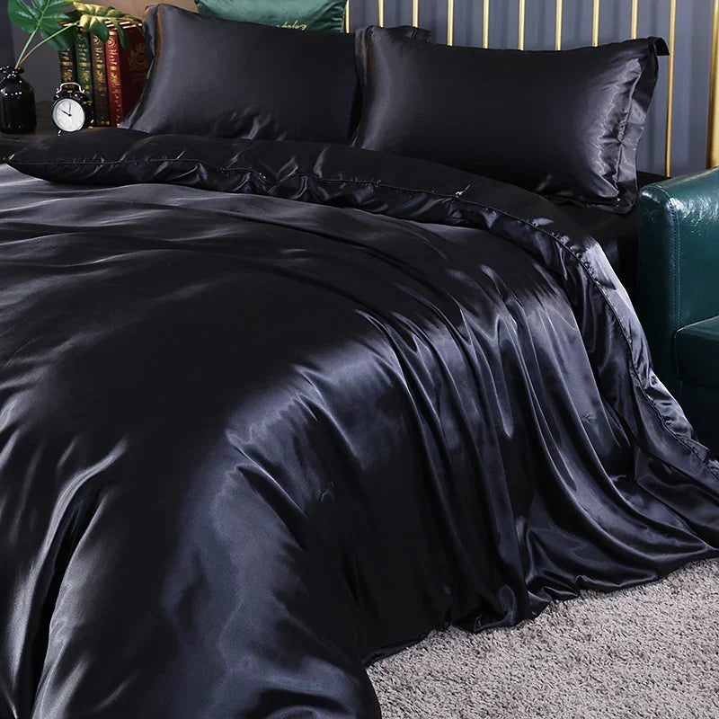 Silk Bedding Set with Duvet Cover, Luxury Satin Bedding
