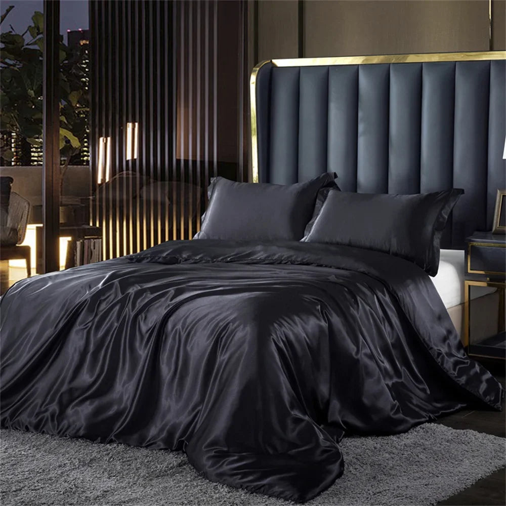 Silk Bedding Set with Duvet Cover, Luxury Satin