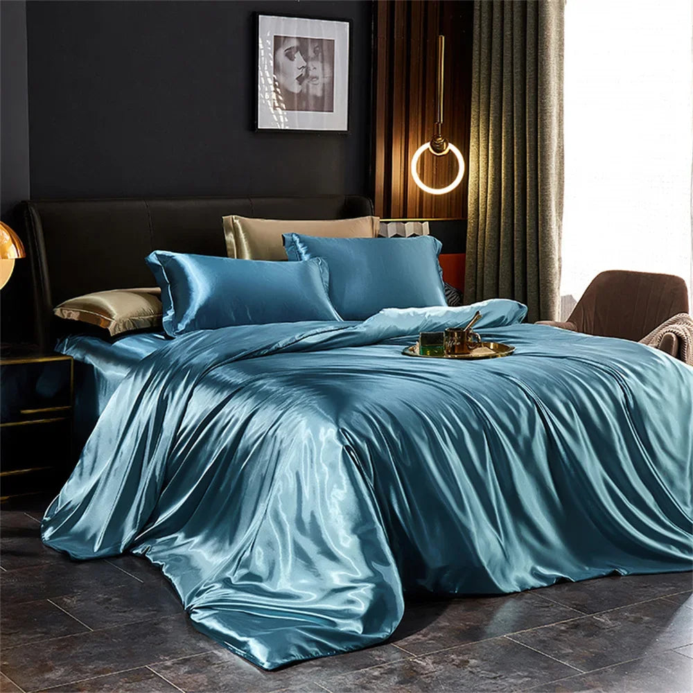 Silk Bedding Set with Duvet Cover, Luxury Satin