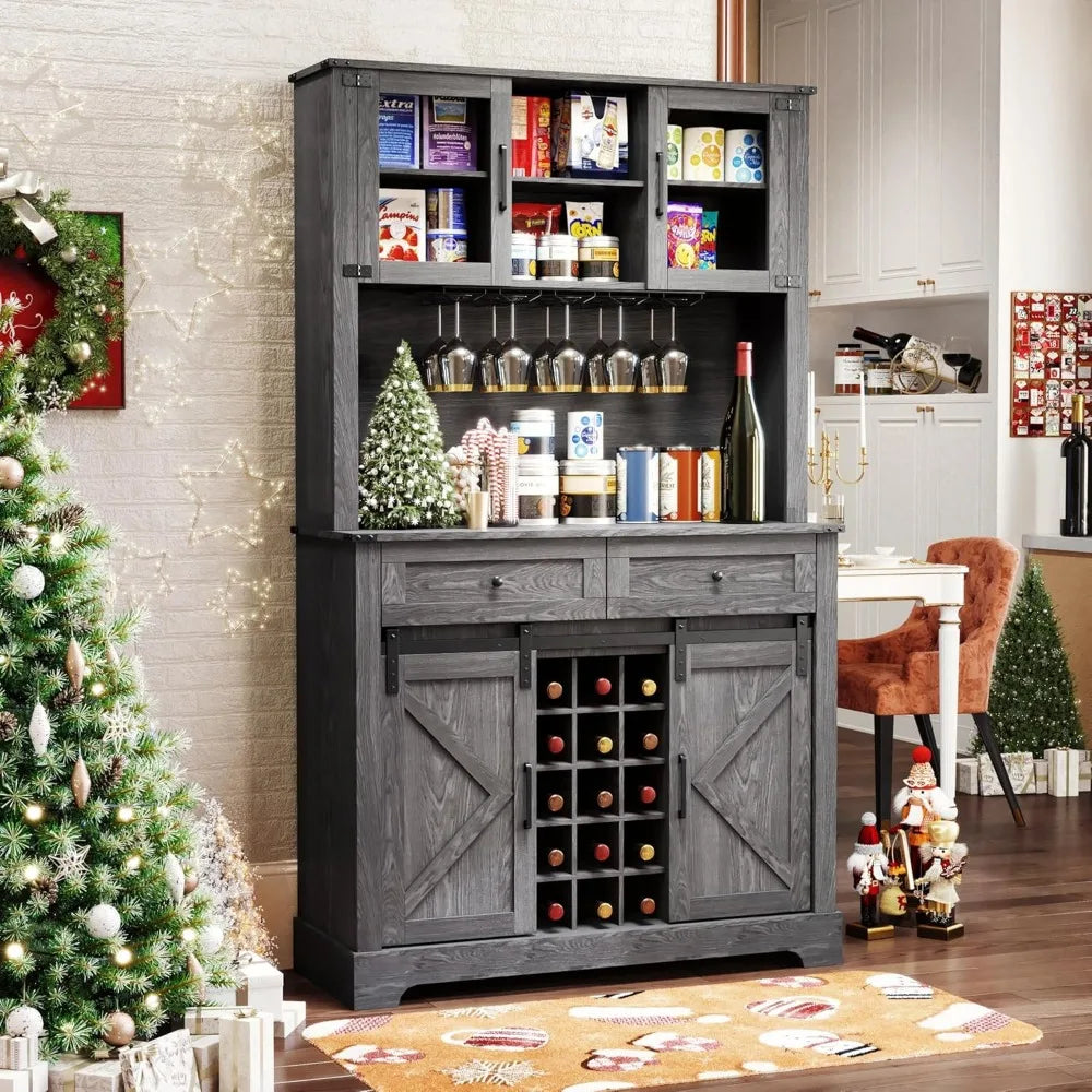 Barn Door Buffet Cabinet/ Wine Bar Hutch