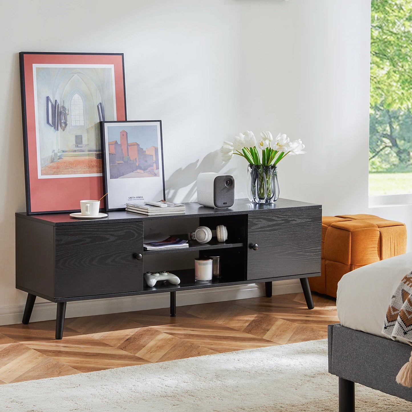 Wooden Fireplace TV Stand; Entertainment Center With Storage