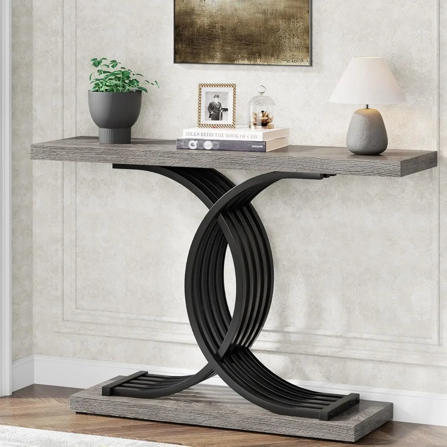 Gold Entryway Table, Modern 39” Console/Accent Table Geometric Foyer Entrance  Table