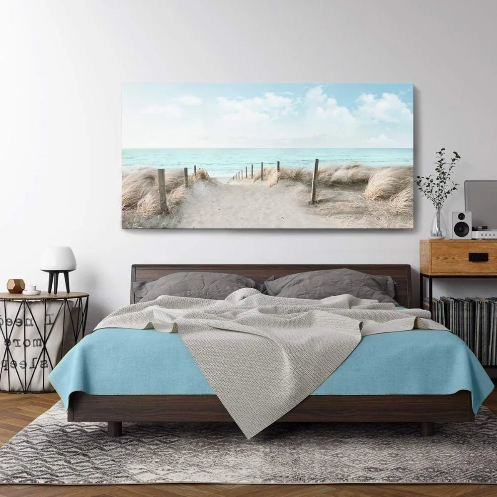 Sky Beach Painting, Framed Canvas Art, Modern Coastal Landscape